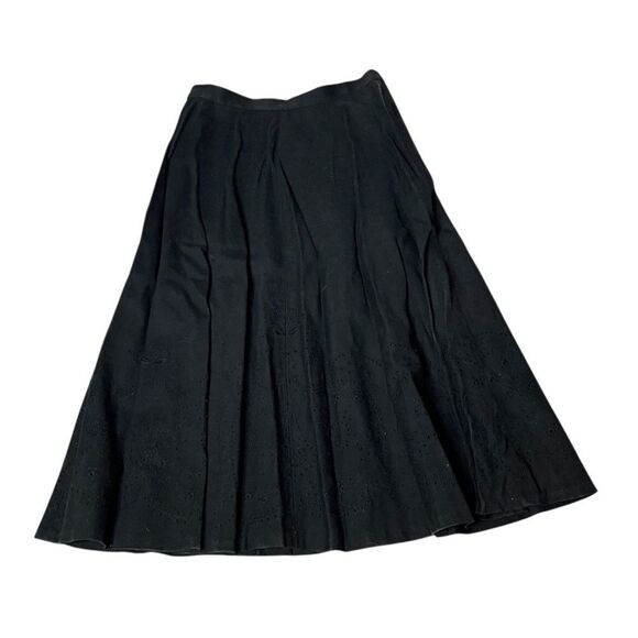 LAUREN RALPH LAUREN Black Midi Skirt Linen Blend Full Skirt Eyelet Womens Size 8 - Picture 4 of 9